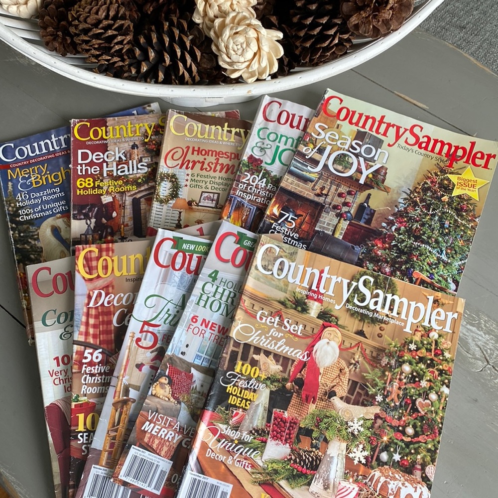 10 Christmas issues of Country Sampler Magazine 2006-2021